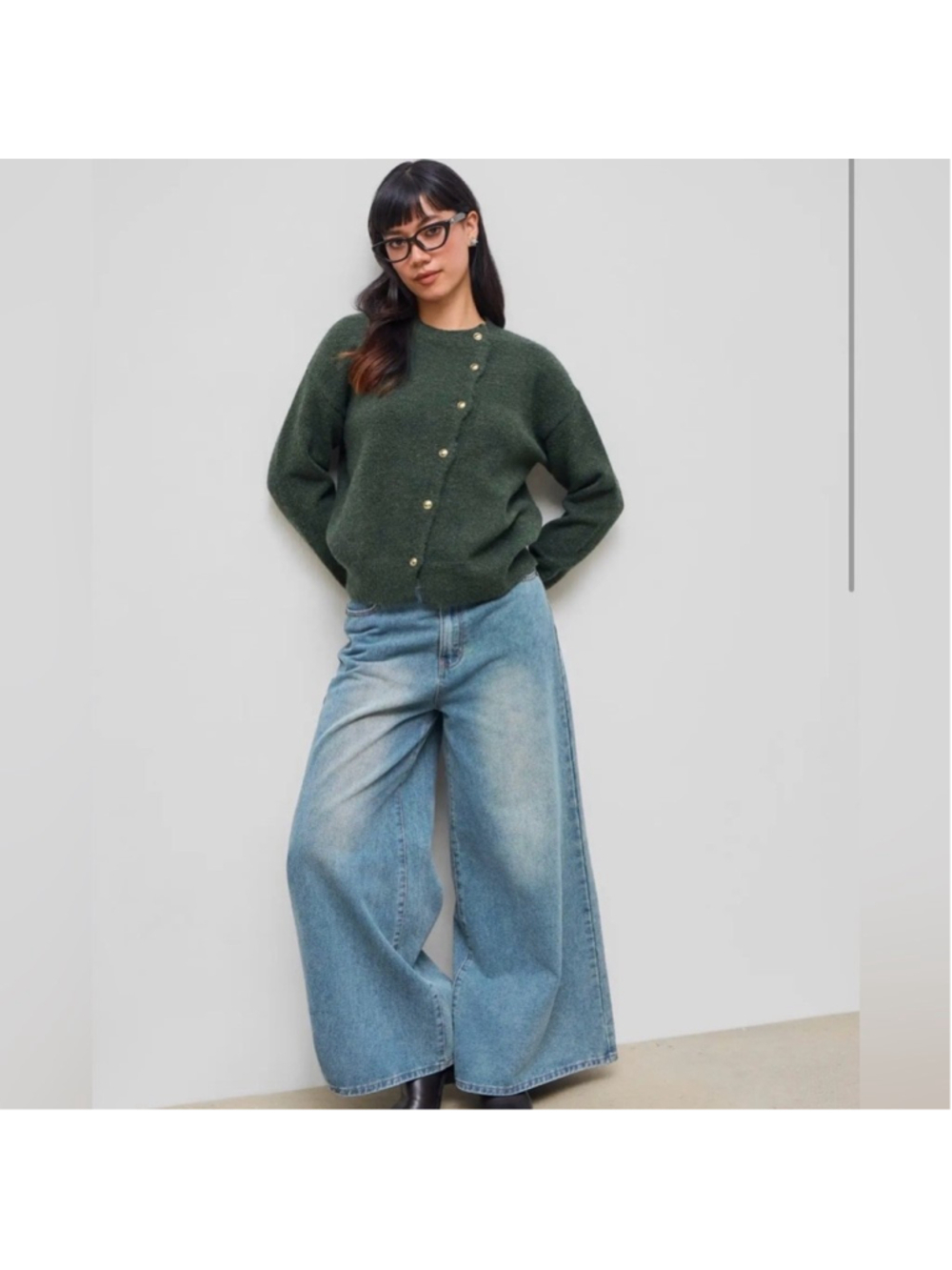 Cider KNIT WOOL-BLEND ASYMMETRICAL BUTTON UP OVERSIZED LONG SLEEVE SWEATER